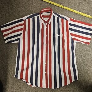 Vintage 1990s Merona American‎ Flag Shirt Mens Large Short Sleeve
